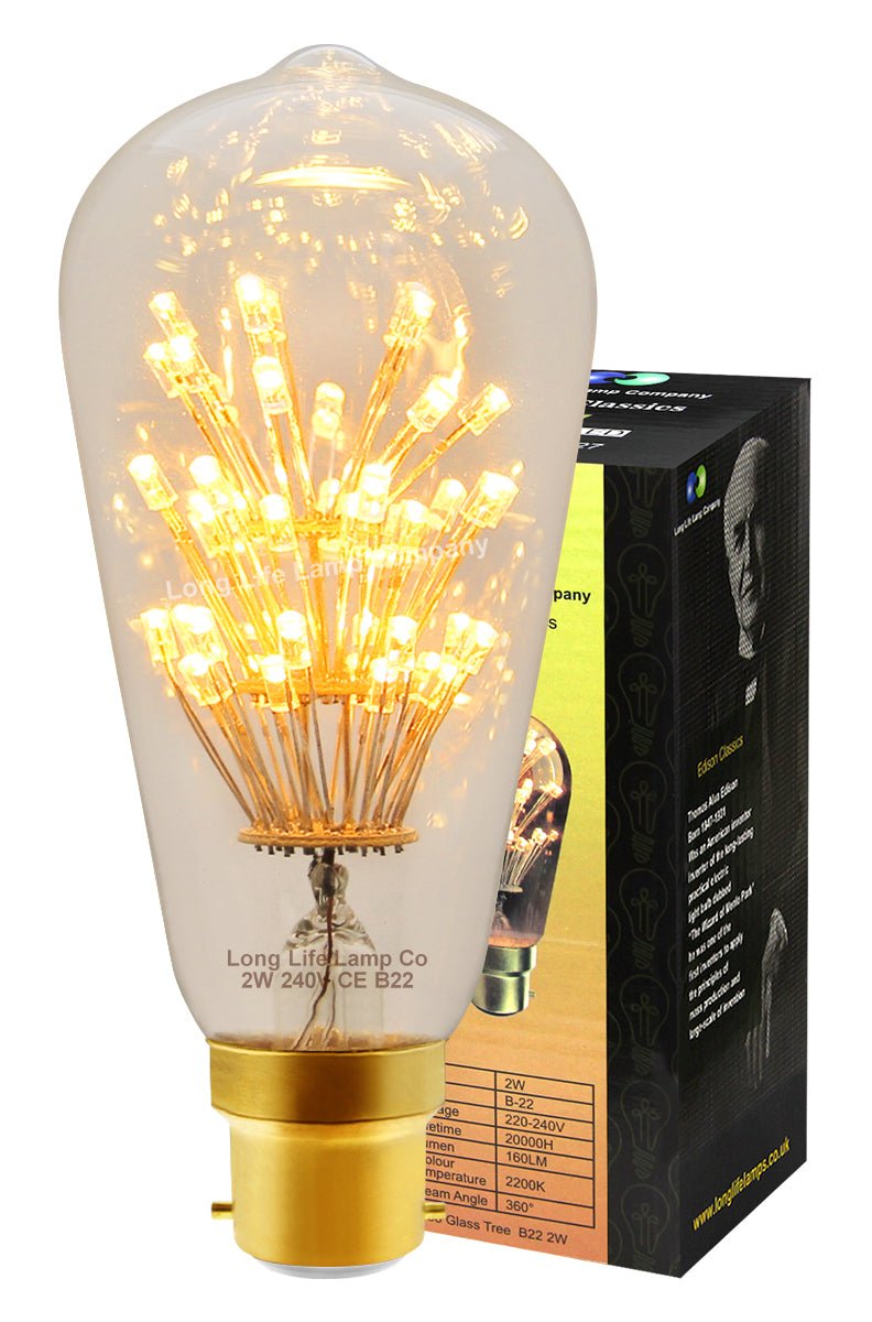 2w Vintage LED Squirrel Cage Light Bulb B22 Clear Glass Tree Filament ST58 - Energy Light Bulbs - Free delivery on all orders