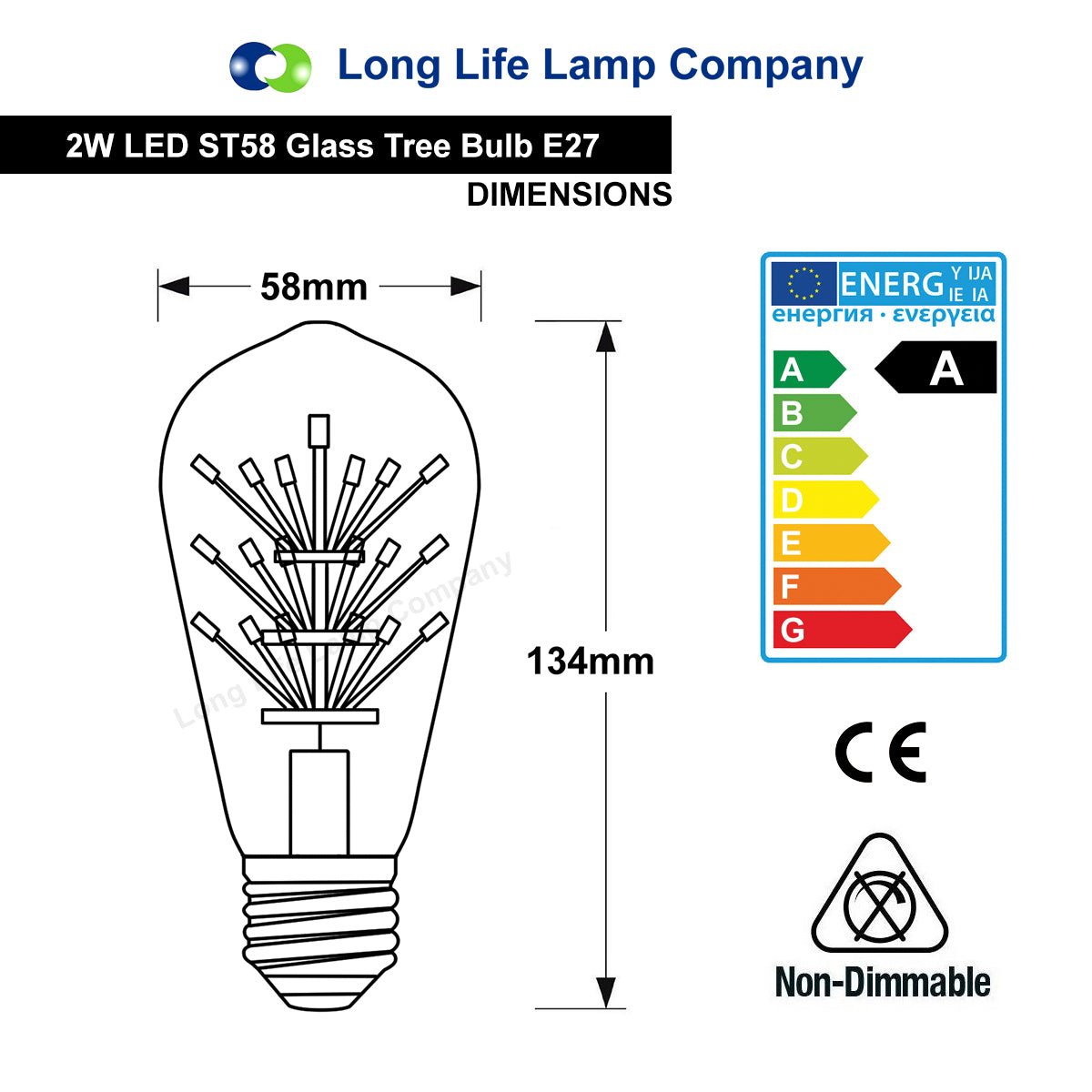 2w Vintage LED Squirrel Cage Light Bulb E27 Clear Glass Tree Filament ST58 - Energy Light Bulbs - Free delivery on all orders