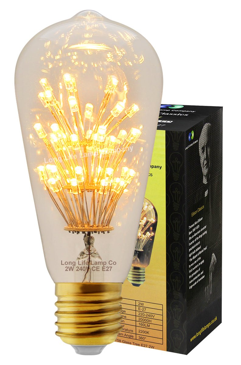 2w Vintage LED Squirrel Cage Light Bulb E27 Clear Glass Tree Filament ST58 - Energy Light Bulbs - Free delivery on all orders