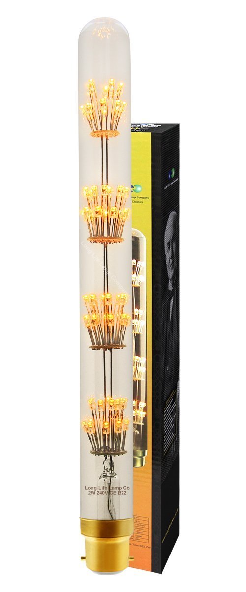 2w Vintage LED Tube Light Bulb B22 Clear Glass Tree Filament T28 - Energy Light Bulbs - Free delivery on all orders