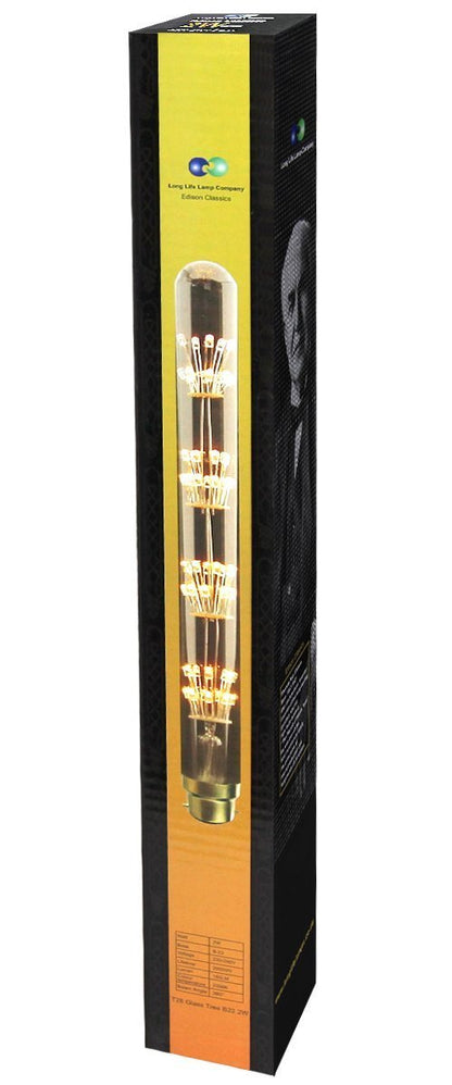 2w Vintage LED Tube Light Bulb B22 Clear Glass Tree Filament T28 - Energy Light Bulbs - Free delivery on all orders