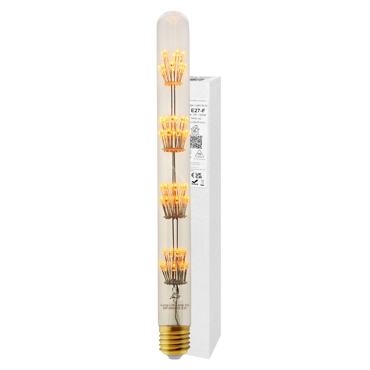 2w Vintage LED Tube Light Bulb E27 Clear Glass Tree Filament T28 - Energy Light Bulbs - Free delivery on all orders