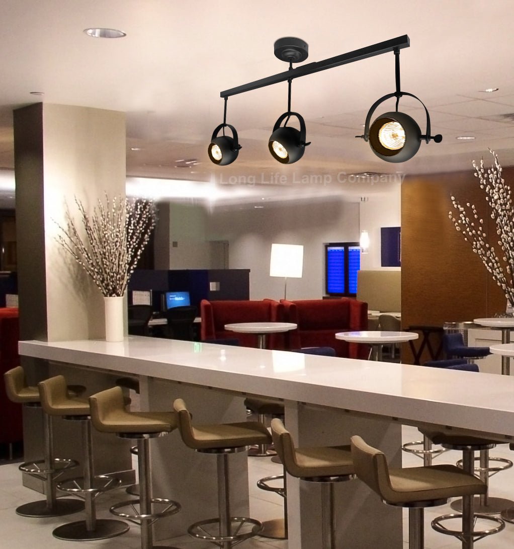 3 Way Ceiling Spot Light Adjustable Eyeball GU10 Black Metal Finish - Energy Light Bulbs - Free delivery on all orders