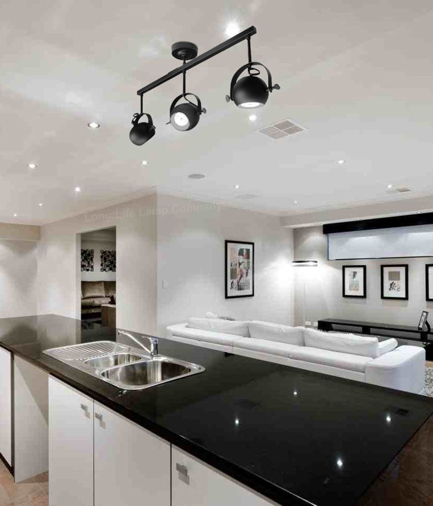 3 Way Ceiling Spot Light Adjustable Eyeball GU10 Black Metal Finish - Energy Light Bulbs - Free delivery on all orders