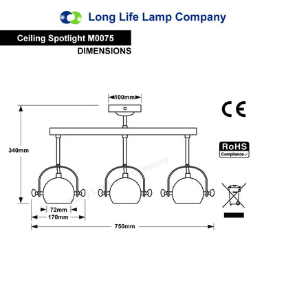 3 Way Ceiling Spot Light Adjustable Eyeball GU10 Black Metal Finish - Energy Light Bulbs - Free delivery on all orders