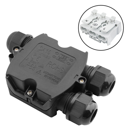 3 Way Waterproof IP68 Junction Box Push Clip - Energy Light Bulbs - Free delivery on all orders