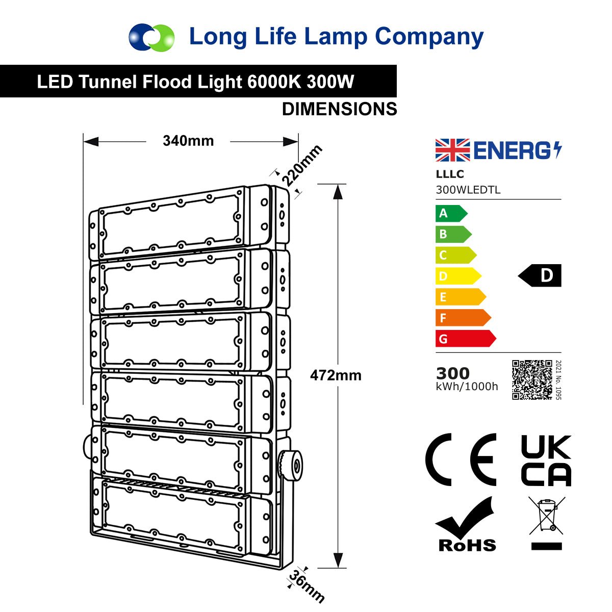 300w LED Tunnel Light High Lumen Flood Lights IP67 6000k 6 Block - Energy Light Bulbs - Free delivery on all orders