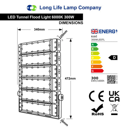 300w LED Tunnel Light High Lumen Flood Lights IP67 6000k 6 Block - Energy Light Bulbs - Free delivery on all orders