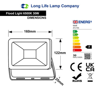 30w LED Floodlight IP65 Waterproof Cool White - Energy Light Bulbs - Free delivery on all orders
