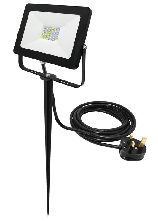 30W LED Ground Mount Flood Light Cool White 4 meter wire UK plug with Spike 450mm Long Stake - Energy Light Bulbs - Free delivery on all orders