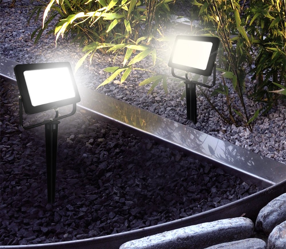 30W LED Ground Mount Flood Light Cool White 4 meter wire UK plug with Spike 450mm Long Stake - Energy Light Bulbs - Free delivery on all orders