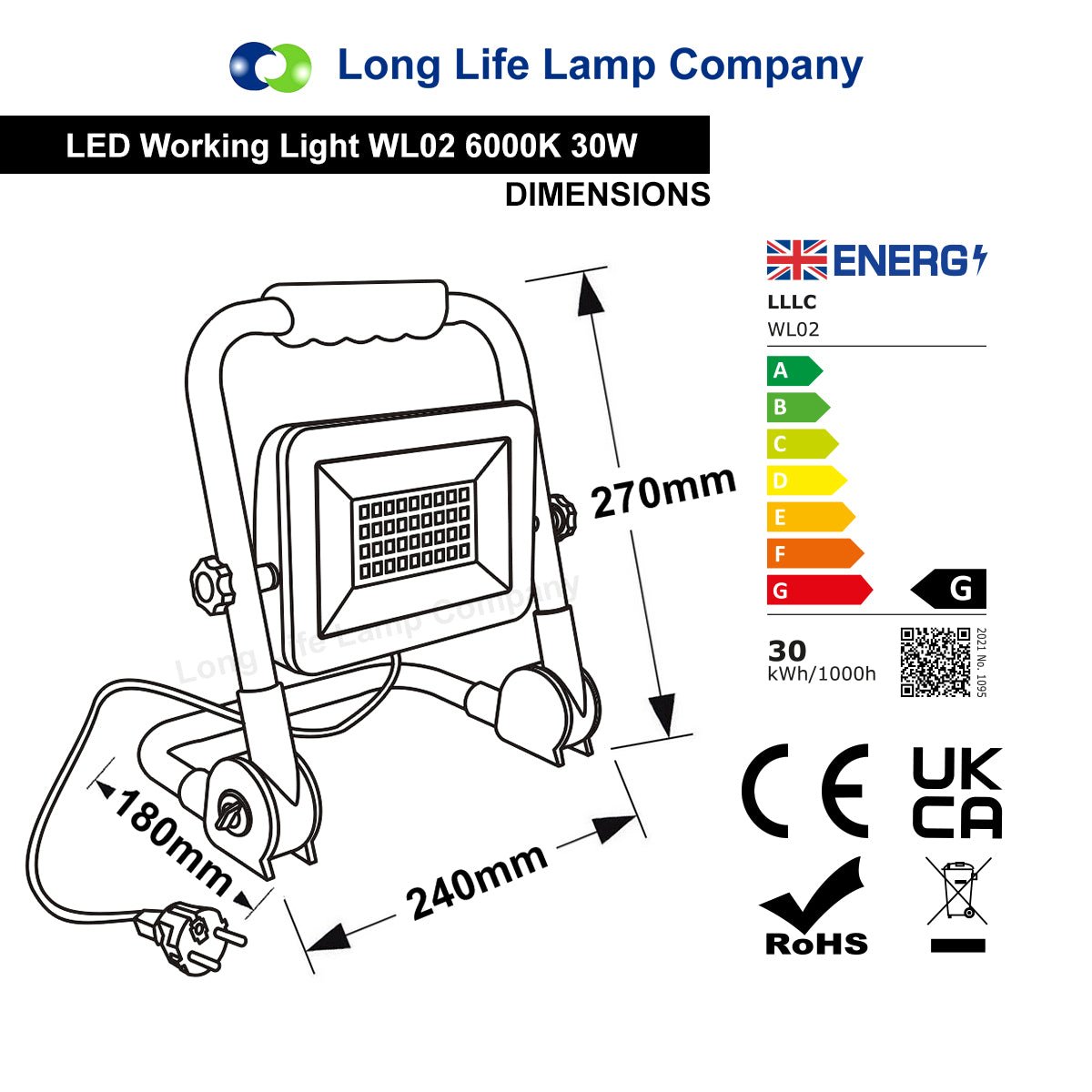 30W LED Portable Flood Work Light 240V IP65 6000K - Energy Light Bulbs - Free delivery on all orders