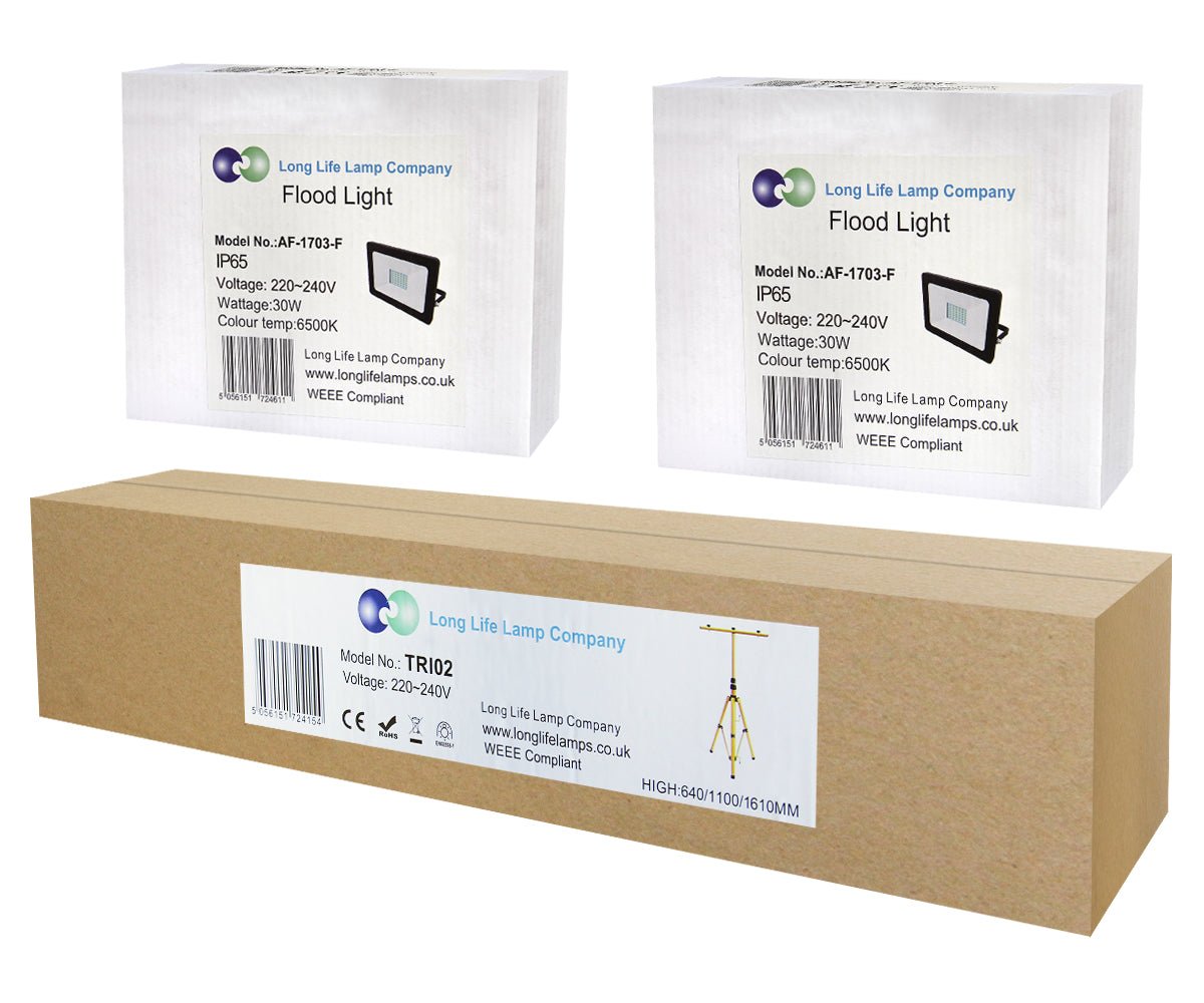 30W LED Twin Floodlight Tripod Stand IP65 Job Site Light - Energy Light Bulbs - Free delivery on all orders