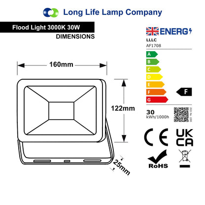 30W Outdoor LED Flood Light Warm White 3000K IP65 - Energy Light Bulbs - Free delivery on all orders