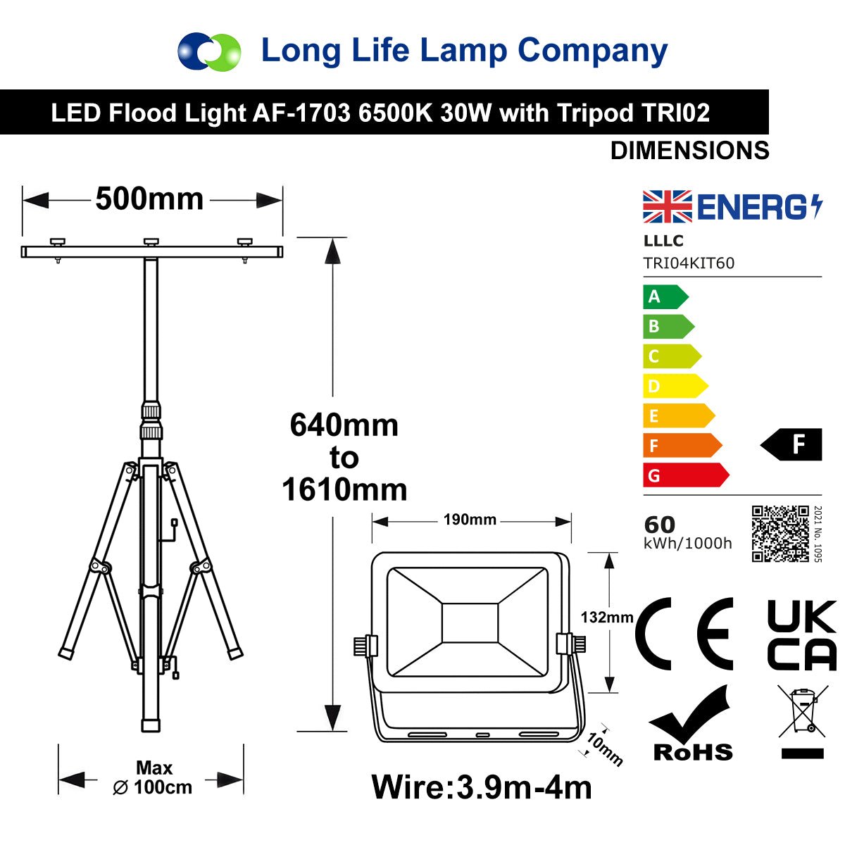 30W x 2 LED Twin Floodlight Tripod Stand IP65 Job Site Light TRI02-AF1703 - Free delivery on all orders