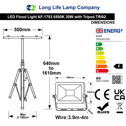 30W x 2 LED Twin Floodlight Tripod Stand IP65 Job Site Light TRI02-AF1703 - Free delivery on all orders