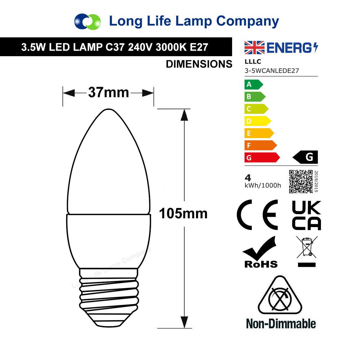 3.5w Frosted Cover LED Candle Warm White 3000K 2Pack or 4Pack or 10Pack - Energy Light Bulbs - Free delivery on all orders