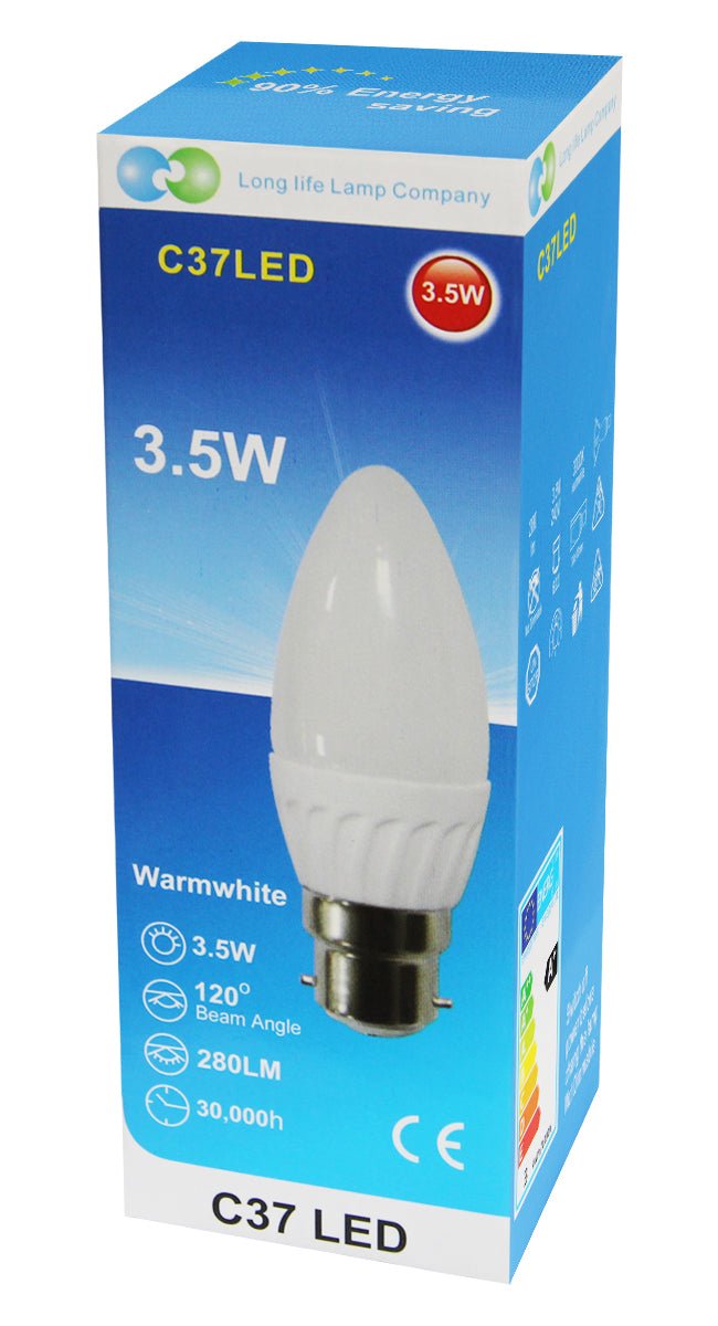 3.5w Frosted Cover LED Candle Warm White 3000K 2Pack or 4Pack or 10Pack - Energy Light Bulbs - Free delivery on all orders