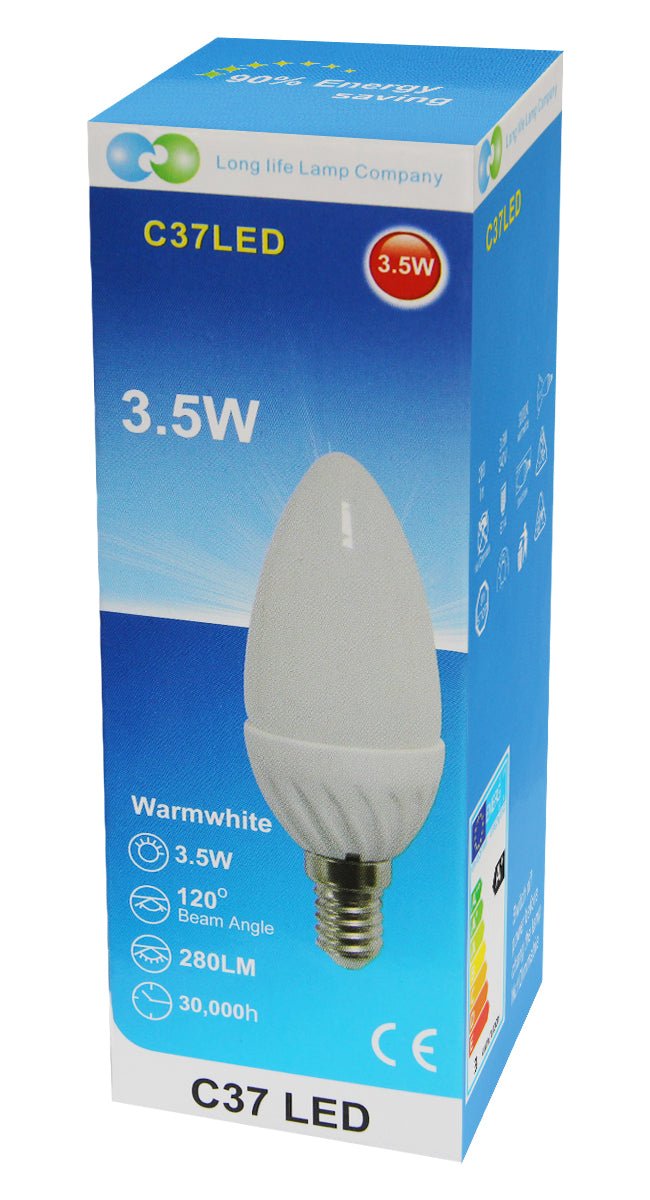 3.5w Frosted Cover LED Candle Warm White 3000K 2Pack or 4Pack or 10Pack - Energy Light Bulbs - Free delivery on all orders