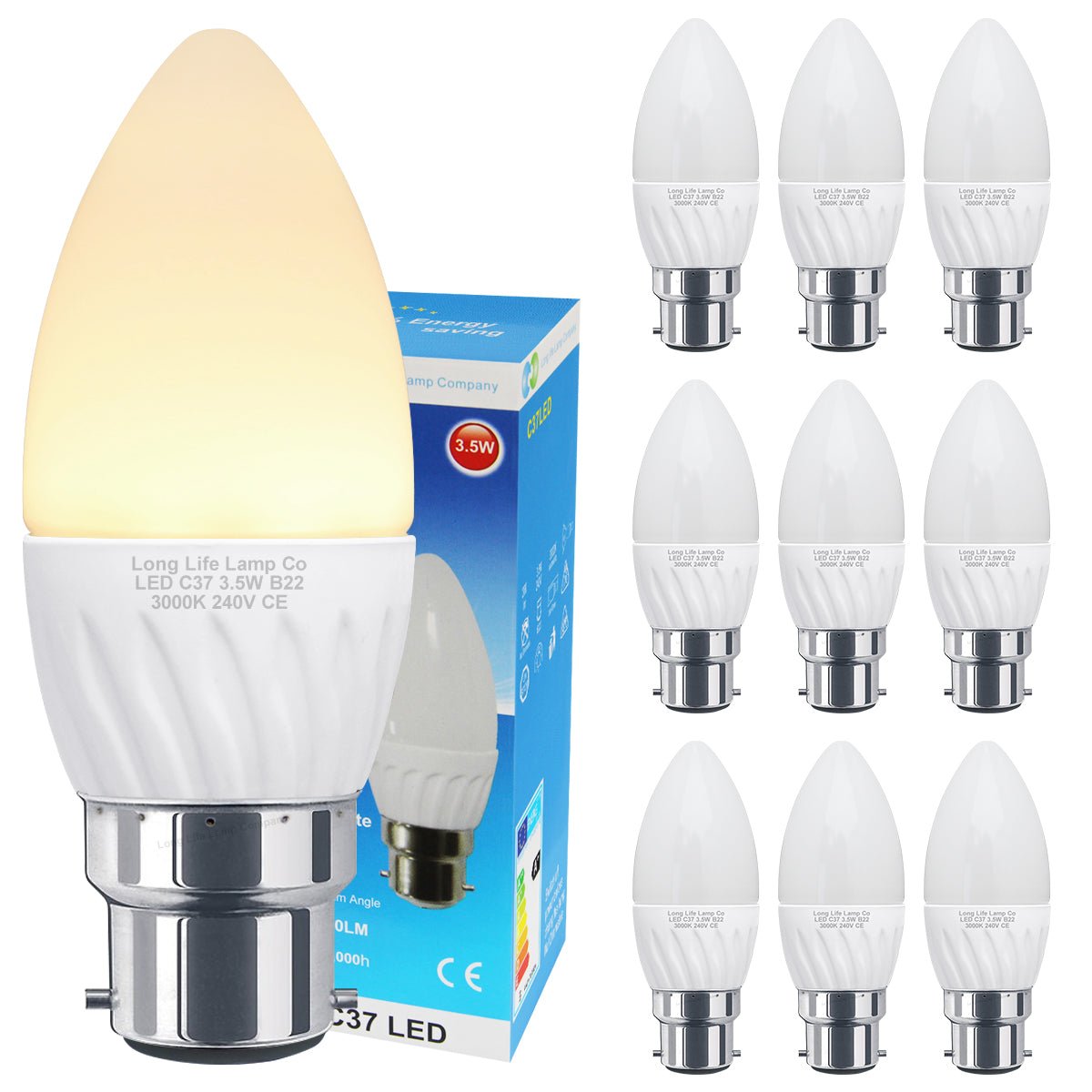 3.5w Frosted Cover LED Candle Warm White 3000K 2Pack or 4Pack or 10Pack - Energy Light Bulbs - Free delivery on all orders