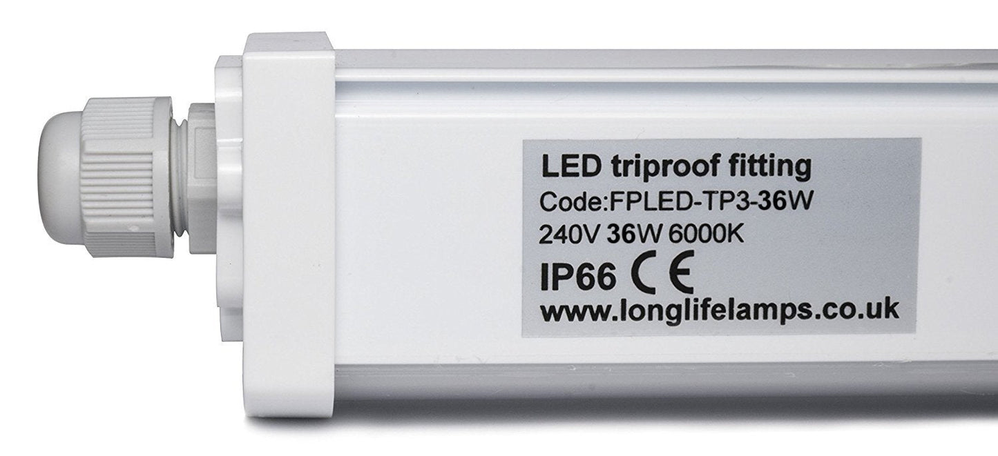 36w 4ft Industrial LED Batten Tube Light IP Rated Cool White T8 Fluorescent Replacement - Energy Light Bulbs - Free delivery on all orders