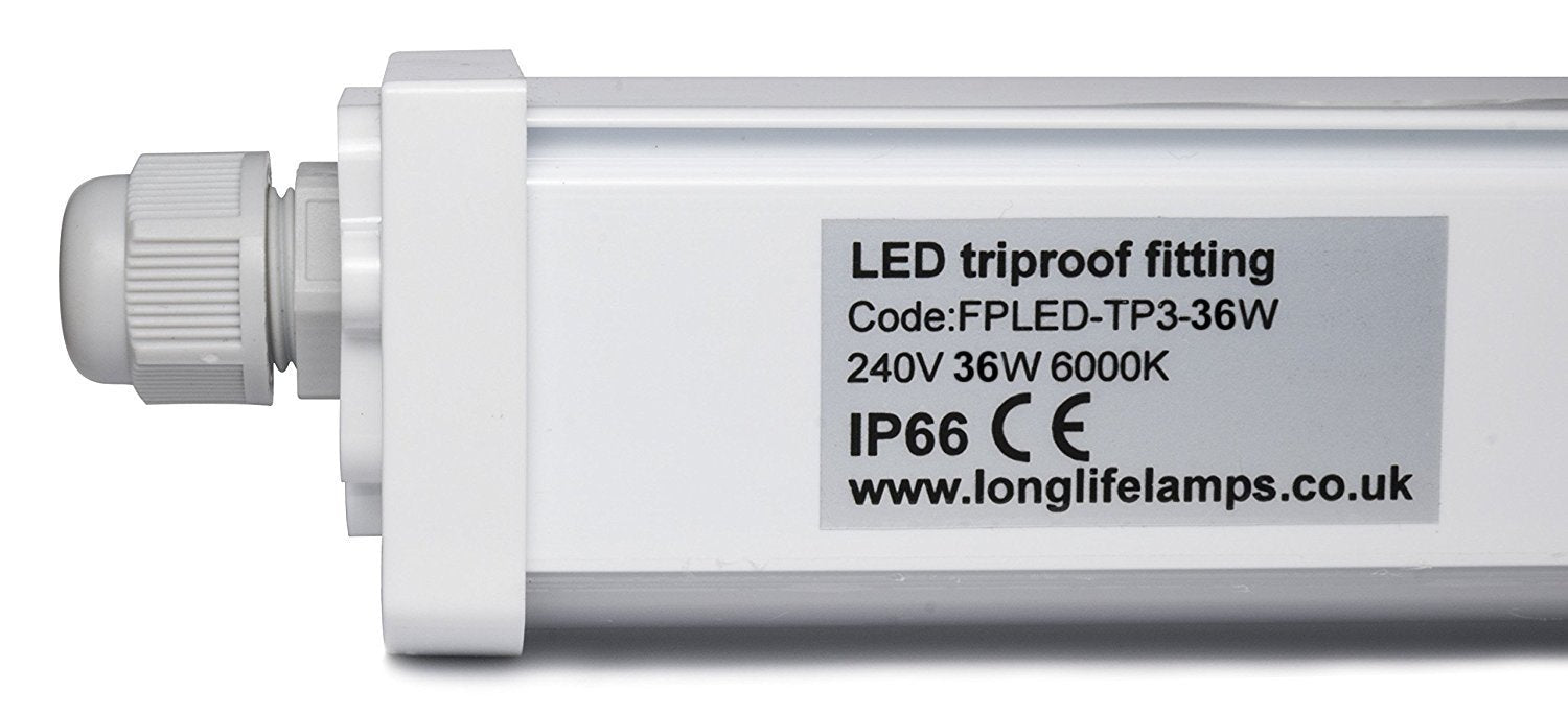 36w 4ft Industrial LED Batten Tube Light IP Rated Cool White T8 Fluorescent Replacement - Energy Light Bulbs - Free delivery on all orders