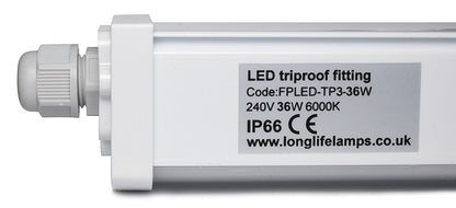 36w 4ft Industrial LED Batten Tube Light IP Rated Cool White T8 Fluorescent Replacement - Energy Light Bulbs - Free delivery on all orders
