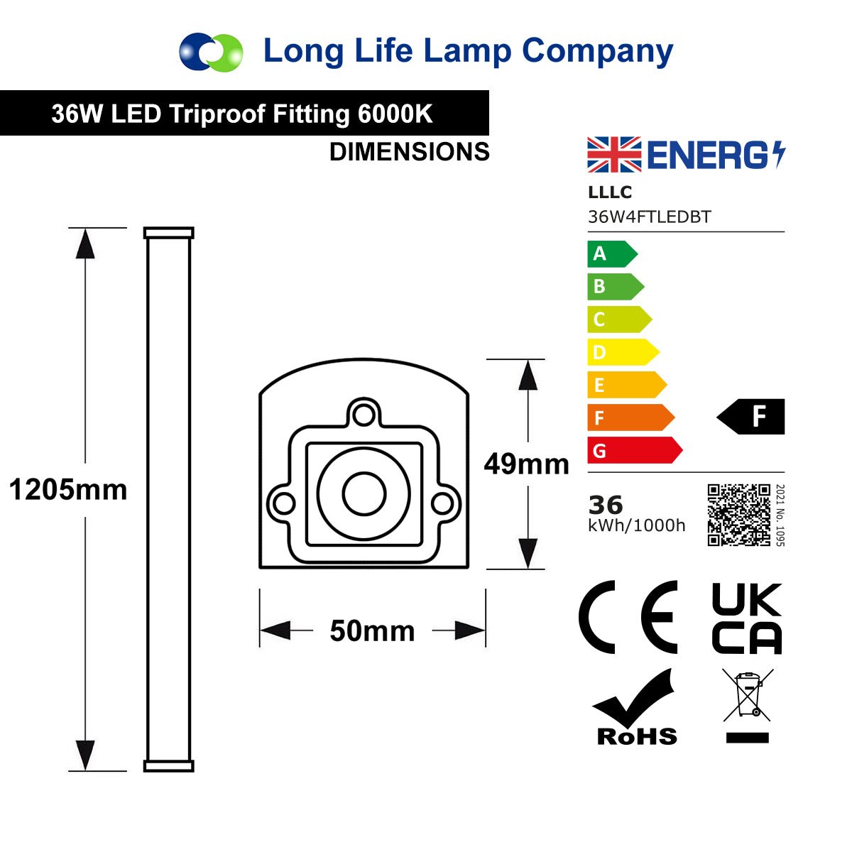 36w 4ft Industrial LED Batten Tube Light IP Rated Cool White T8 Fluorescent Replacement - Energy Light Bulbs - Free delivery on all orders