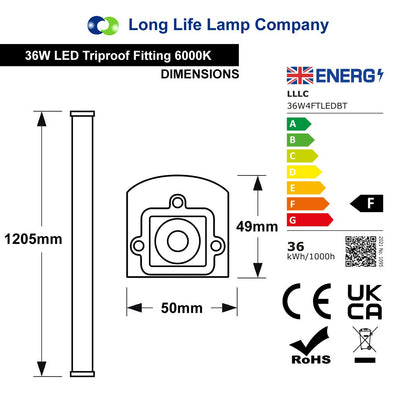 36w 4ft Industrial LED Batten Tube Light IP Rated Cool White T8 Fluorescent Replacement - Energy Light Bulbs - Free delivery on all orders