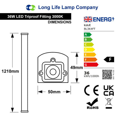 36w 4ft Industrial LED Batten Tube Light IP Rated Warm White T8 Fluorescent Replacement - Free delivery on all orders