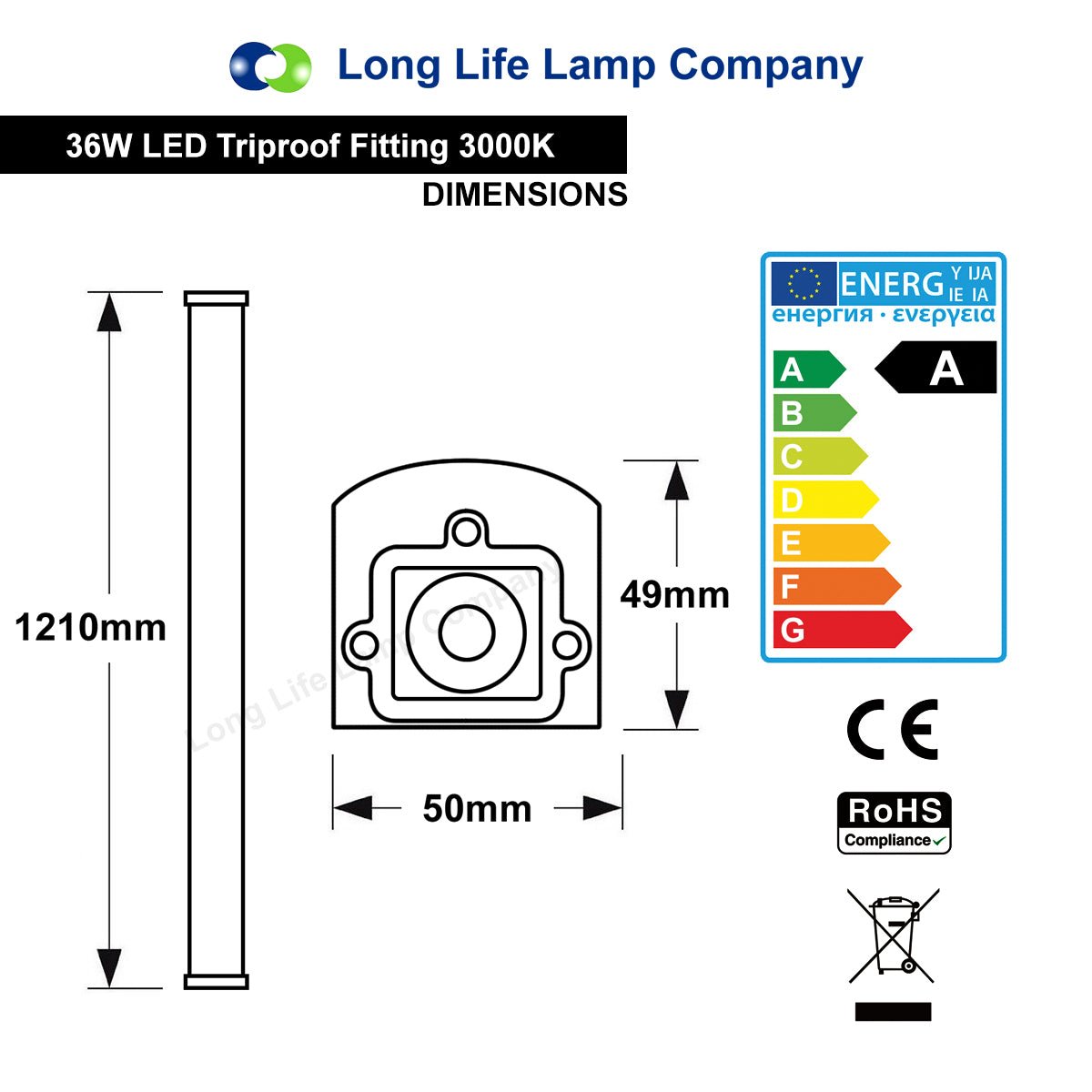 36w 4ft Industrial LED Batten Tube Light IP Rated Warm White T8 Fluorescent Replacement - Energy Light Bulbs - Free delivery on all orders