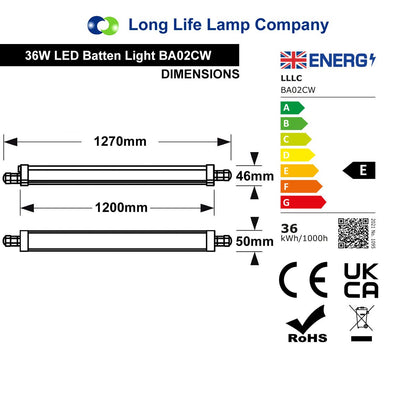 36W LED Batten Light 4ft Fitting Ceiling Mount Linear Lighting IP65 6500K - Energy Light Bulbs - Free delivery on all orders