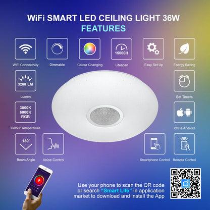 36w Round LED Ceiling Light Dimmable RGB Smart WiFi Mood Lamp App and Remote Control WF02 - Energy Light Bulbs - Free delivery on all orders