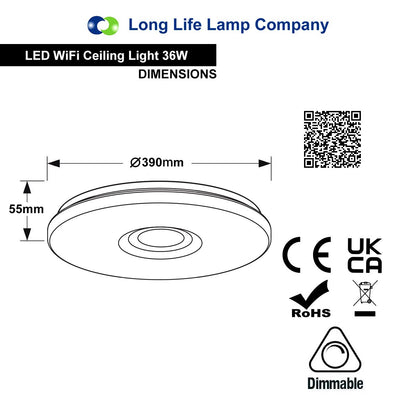 36w Round LED Ceiling Light Dimmable RGB Smart WiFi Mood Lamp App and Remote Control WF02 - Energy Light Bulbs - Free delivery on all orders