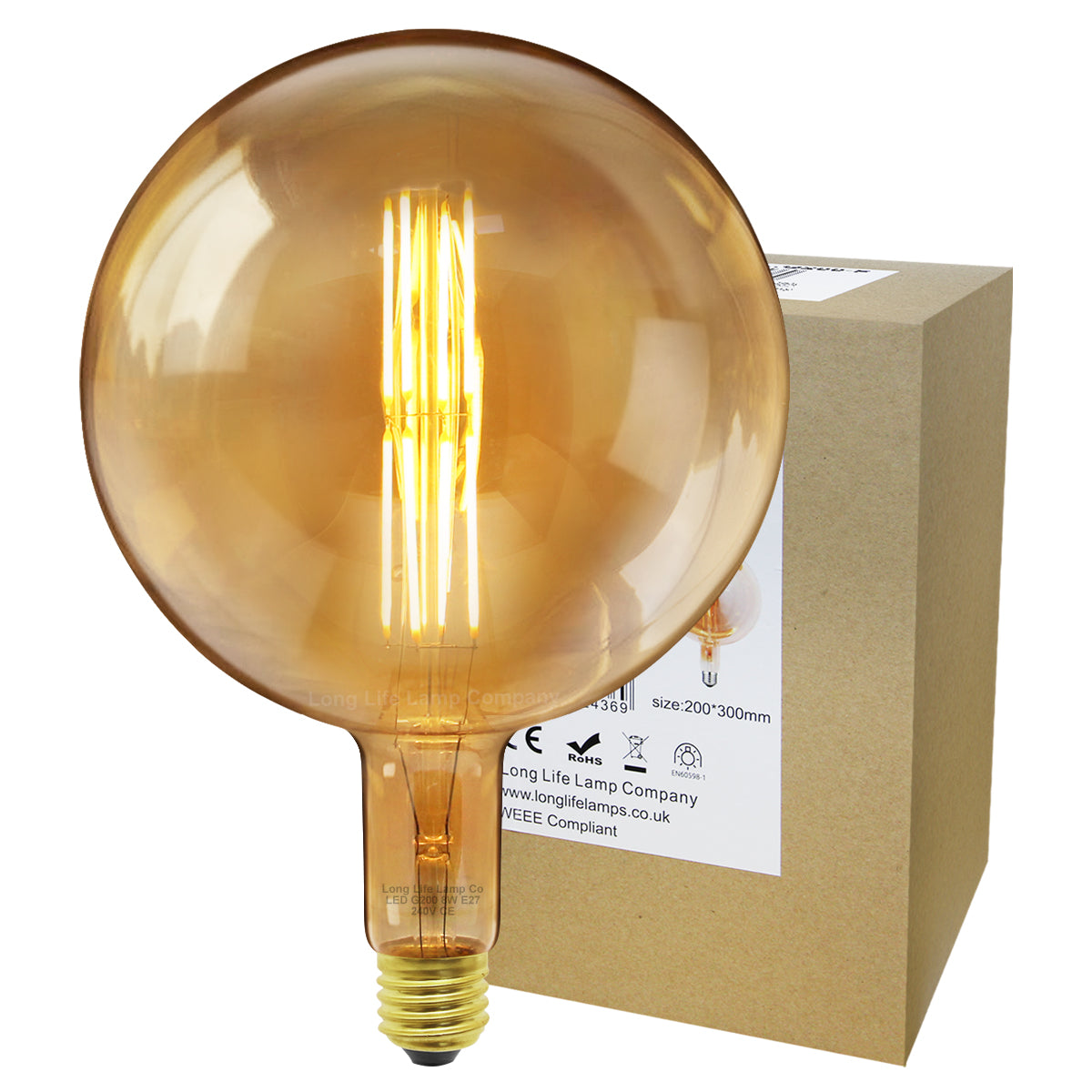 8w Antique Vintage LED Over Sized Globe E27 Smoked Glass