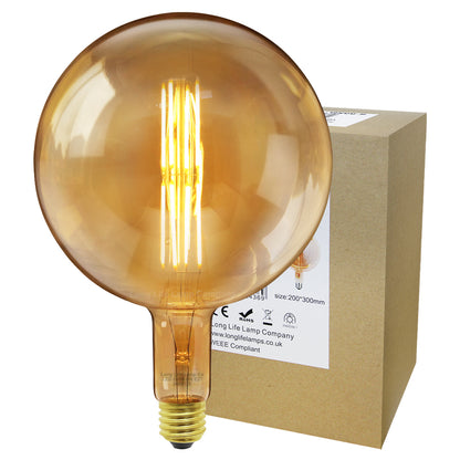 8w Antique Vintage LED Over Sized Globe E27 Smoked Glass