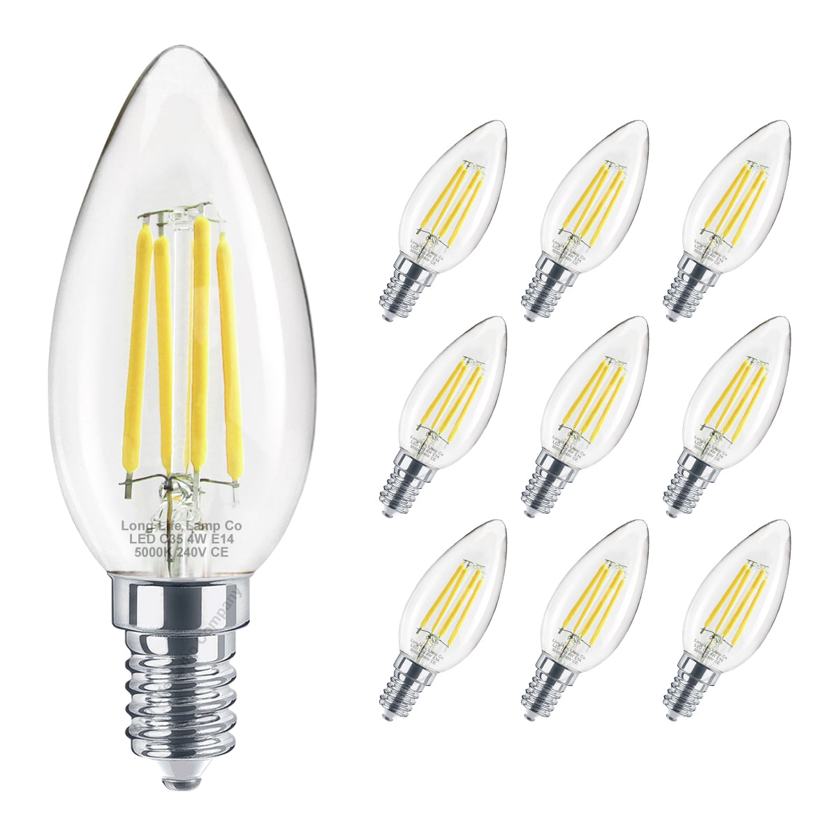 4W LED Candle Light Bulb Cool White 5000K Clear Glass E14 10 Pack