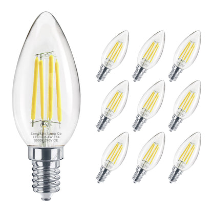 4W LED Candle Light Bulb Cool White 5000K Clear Glass E14 10 Pack
