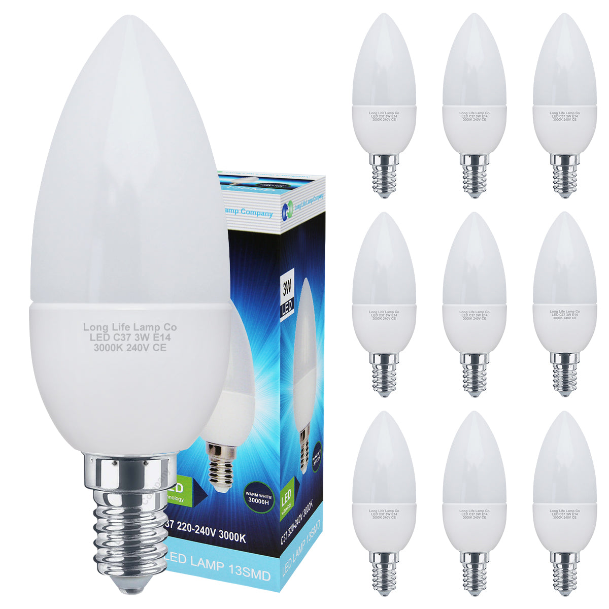 3w Frosted Cover LED Candle Warm White 3000K 2Pack Or 4Pack Or 8Pack Or 10Pack