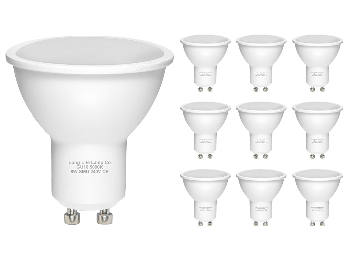 10 Pack 6w SMD LED Light Bulb GU10 50w Brightness Cool White