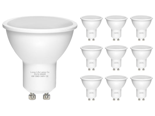 10 Pack 6w SMD LED Light Bulb GU10 50w Brightness Cool White