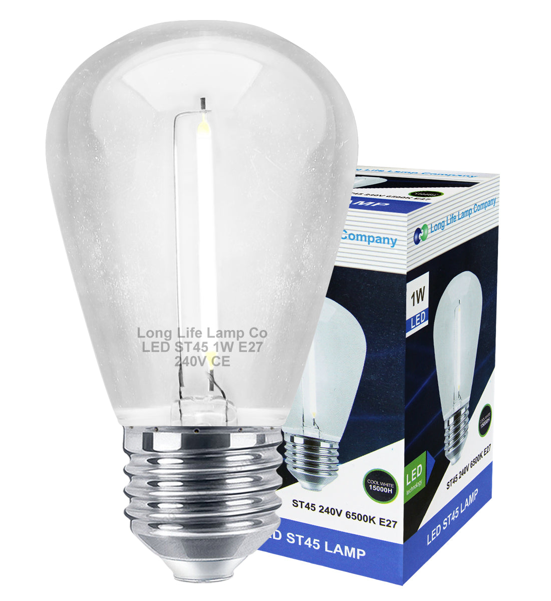 Pack of 2 LED Filament Light Bulb 1w E27 Edison Screw Cool White Decorative Festoon Lamp