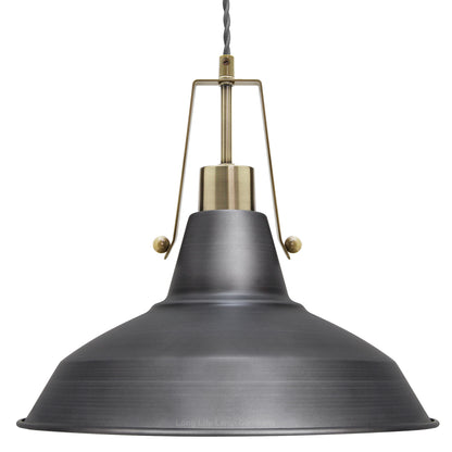 Industrial Antique Brass Ceiling Pendant Light Pewter Grey M0175