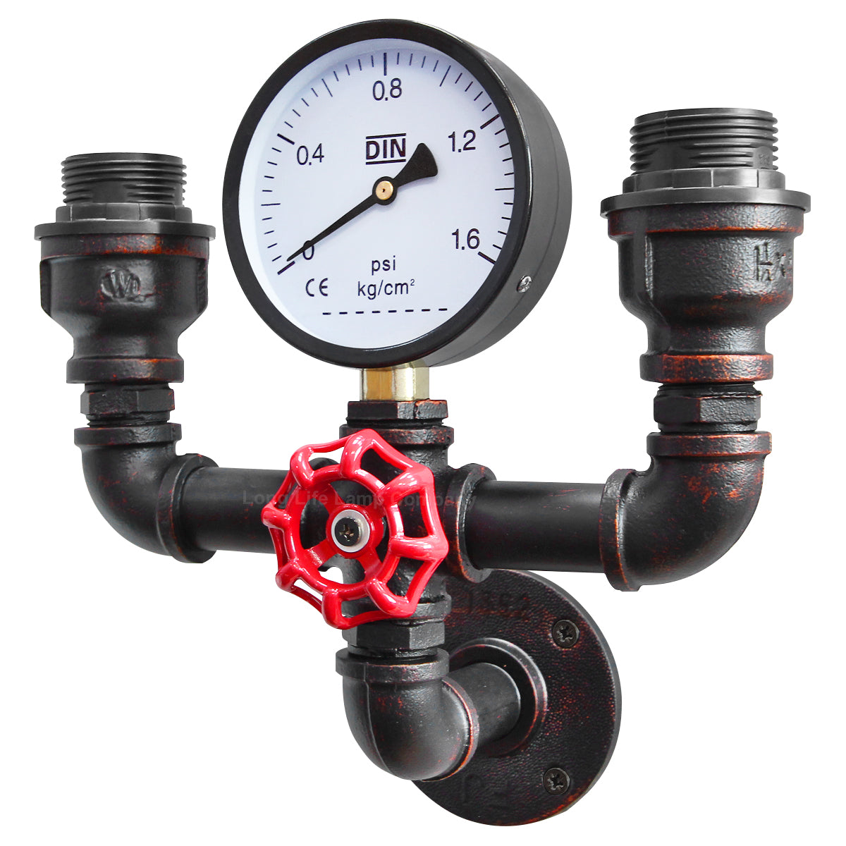 Twin Vintage Industrial Pipe Wall Light with Gauge Valve Tap M0190P - Free delivery on all orders