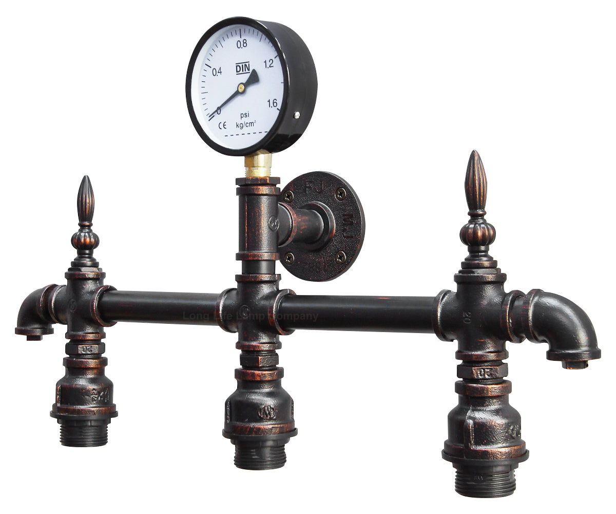 Vintage Rustic Industrial Water Pipe Wall Light with Gauge M0192P
