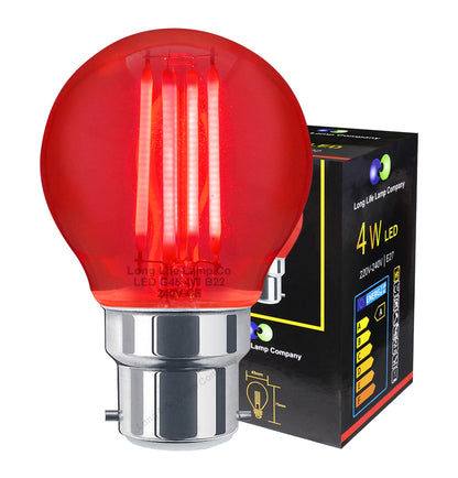 2 Pack 4W LED Red Golf Ball Bulb B22 Fire Glow Clear Glass