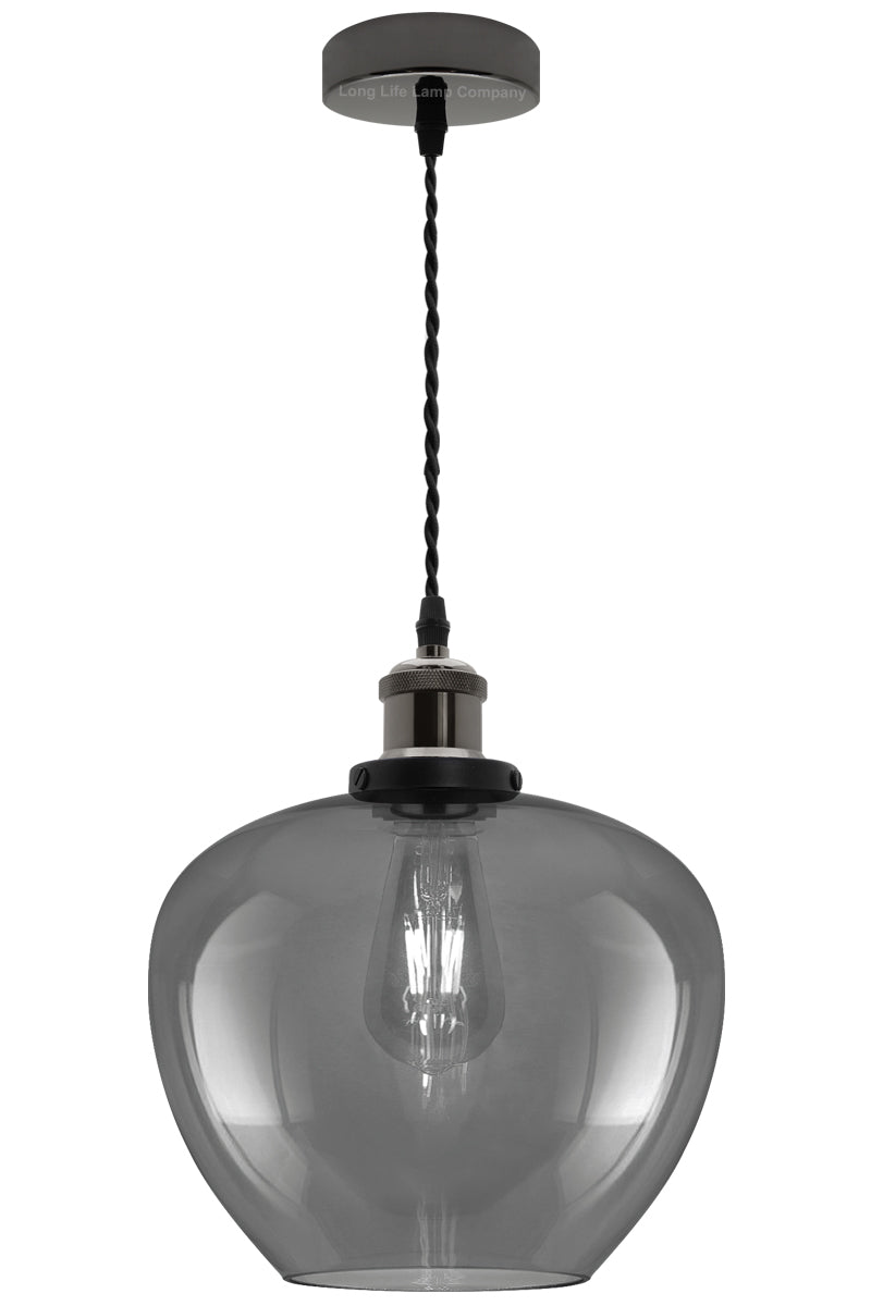 Modern Vintage Smoked Grey Glass Globe Pendant Lamp M0229
