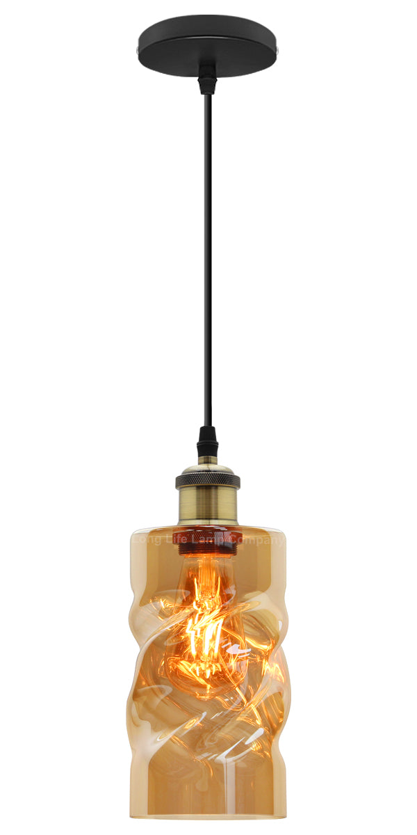 Vintage Gold Twisted Cylinder Glass Ceiling Pendant Lamp - Free delivery on all orders