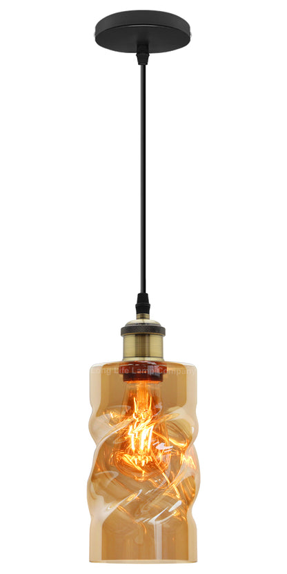 Vintage Gold Twisted Cylinder Glass Ceiling Pendant Lamp - Free delivery on all orders