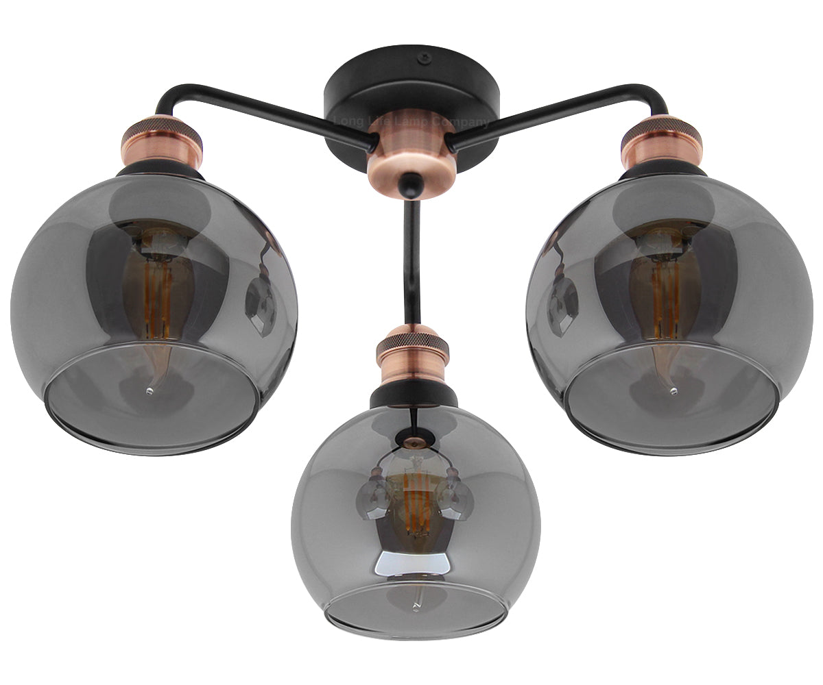 Modern Grey Glass Ceiling Light 3 Globe Shades